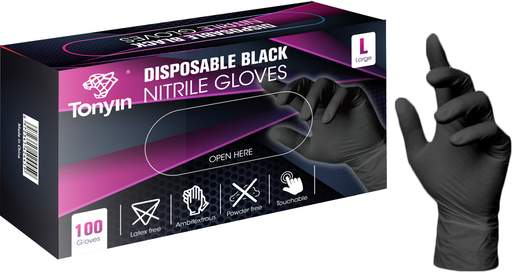 Tonyin Disposable Black Nitrile Gloves (L-Size)