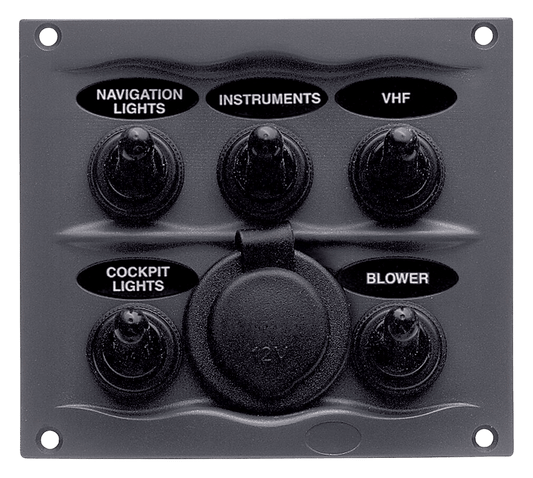 Schakelpaneel 5 schakelaars &amp; 12V stopcontact