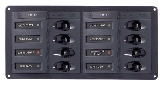 Circuit breaker paneel 12V 8-voudig horizontaal