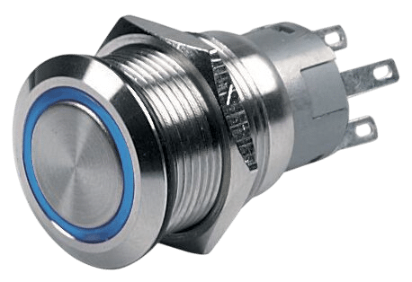 Schakelaar push-button mom on/off 12V blauw