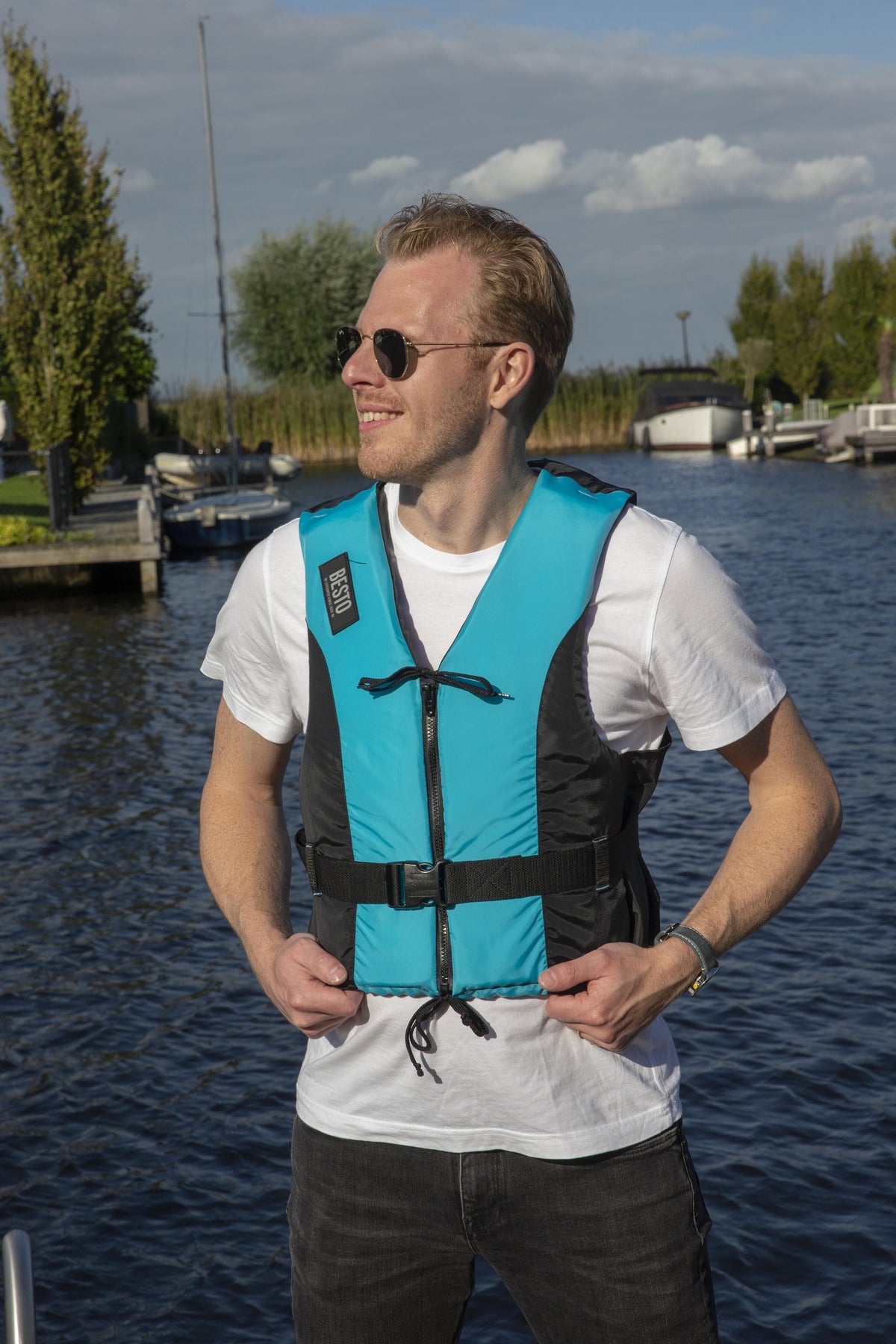 Besto Dinghy Zipper drijfvest aqua/zwart 50 N maat XXL