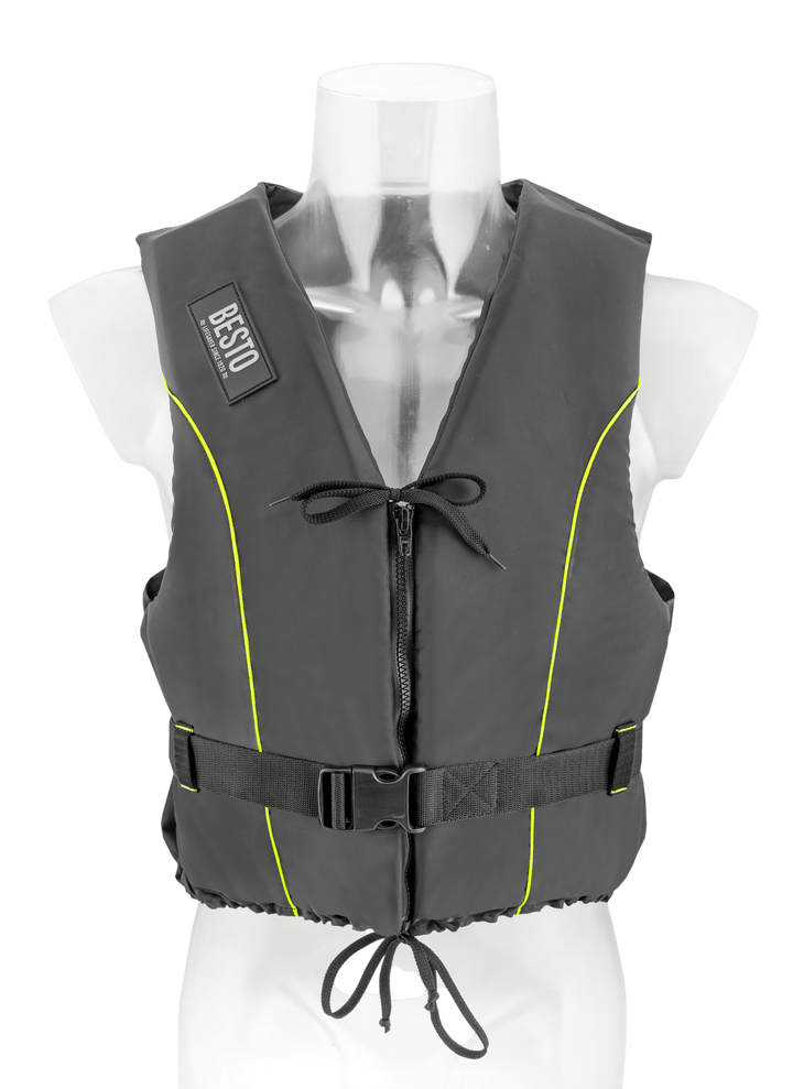 Besto Dinghy drijfvest zwart/geel gestreept 50 N maat M