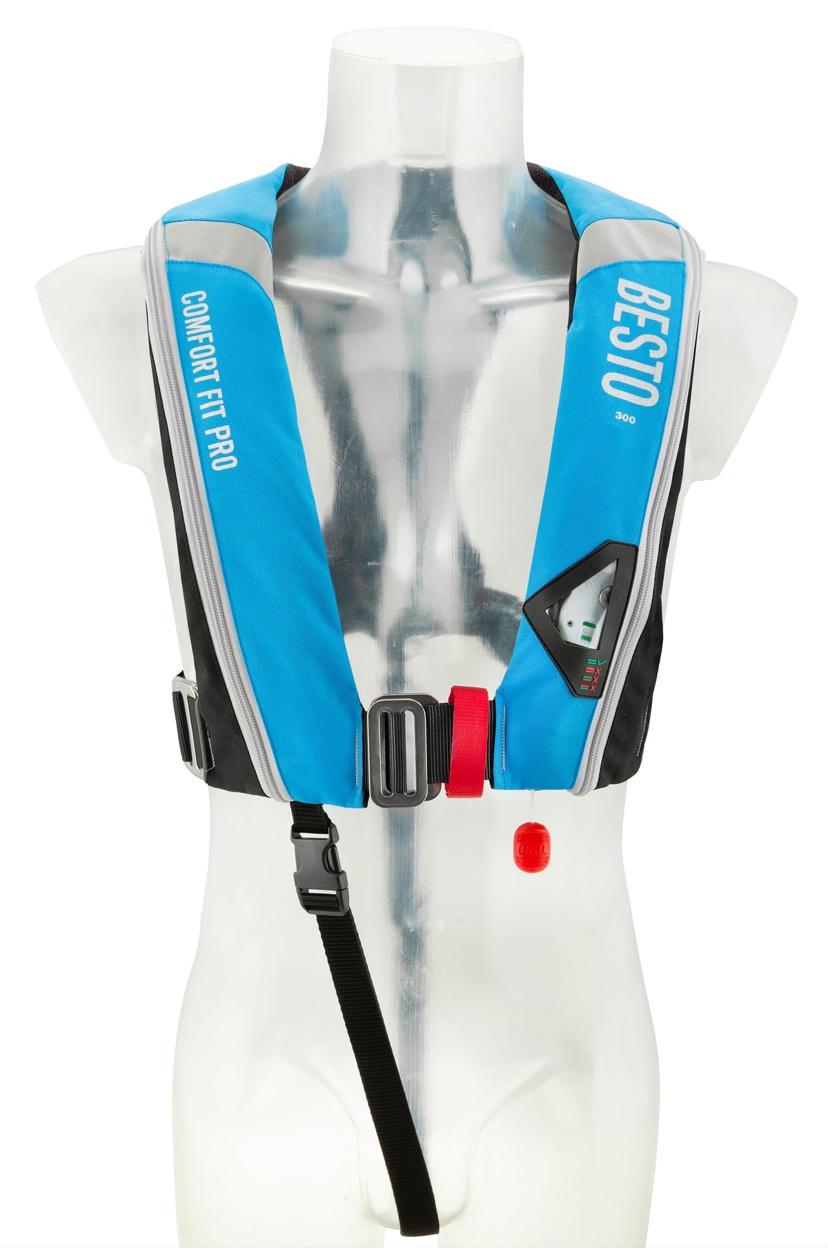 Besto Comfort Fit PRO reddingsvest 300 N met harnas ijsblauw/zwart