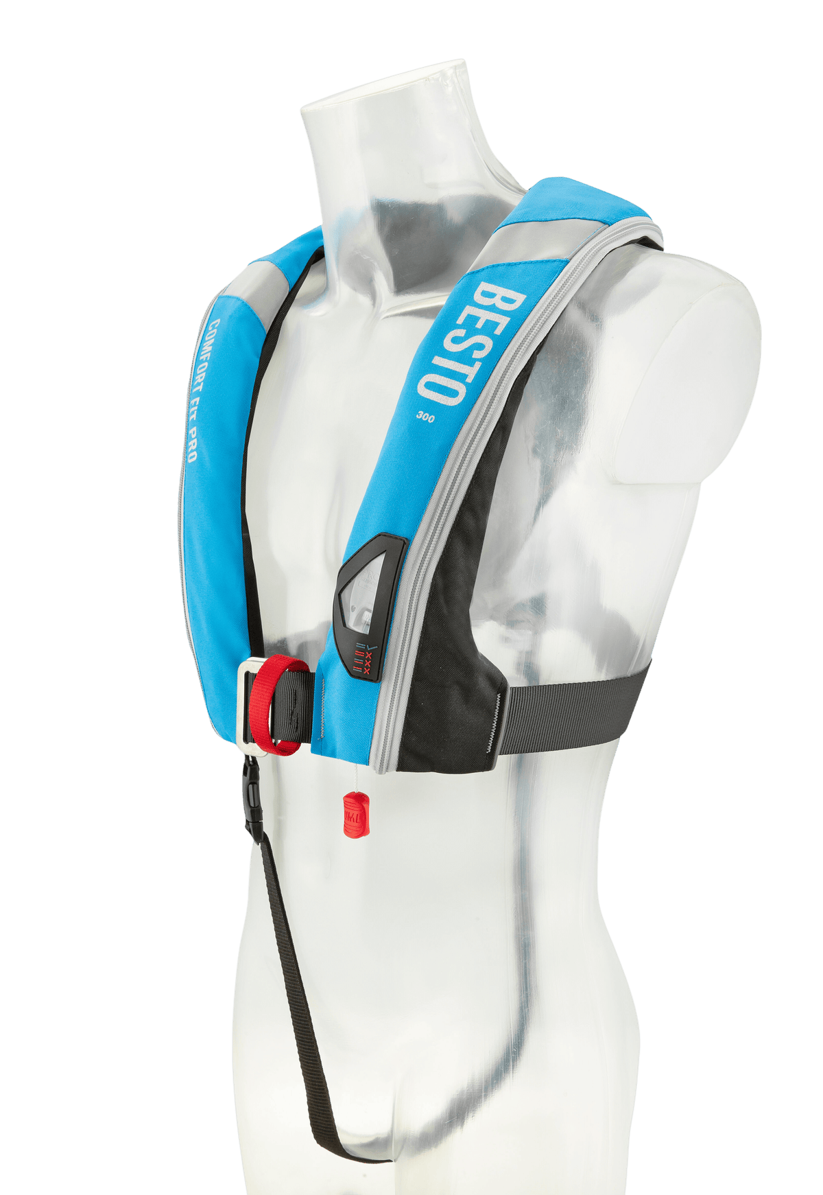 Besto Comfort Fit PRO reddingsvest 300 N met harnas ijsblauw/zwart