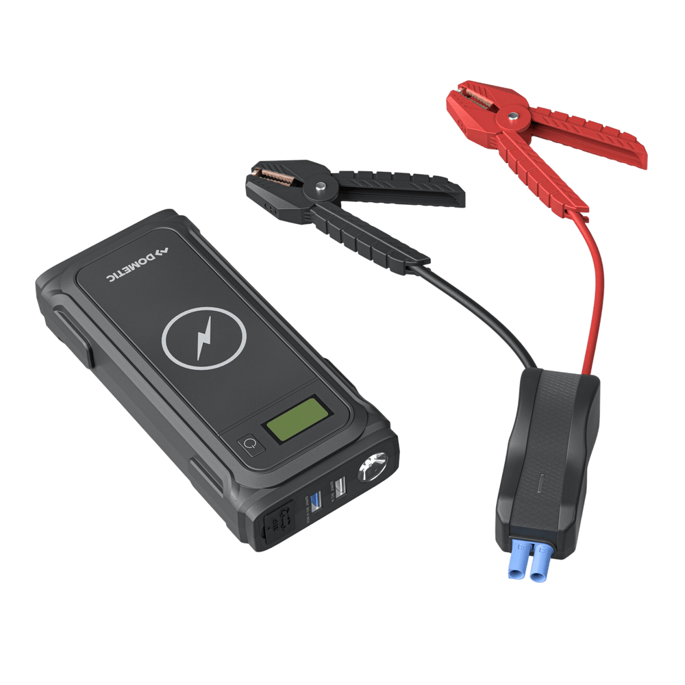 Draagbare powerbank startbooster, Qi-lader, zaklamp