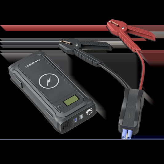 Draagbare powerbank startbooster, Qi-lader, zaklamp
