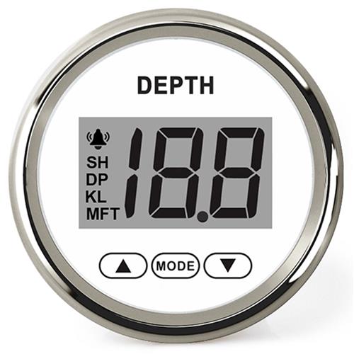 Hollex dieptemeter wit rvs 9-32V met spiegeltransducer