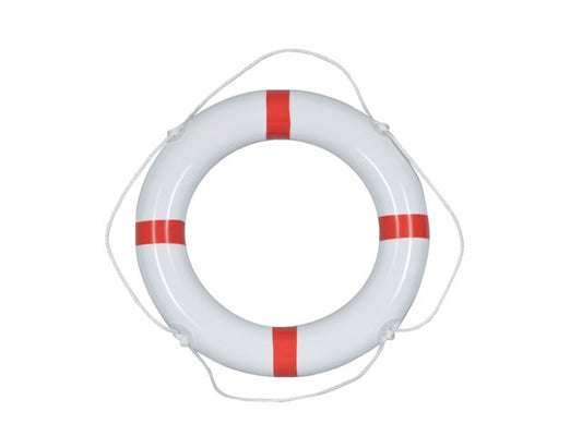 Reddingsboei pvc wit 60cm met rode strips en witte lijn