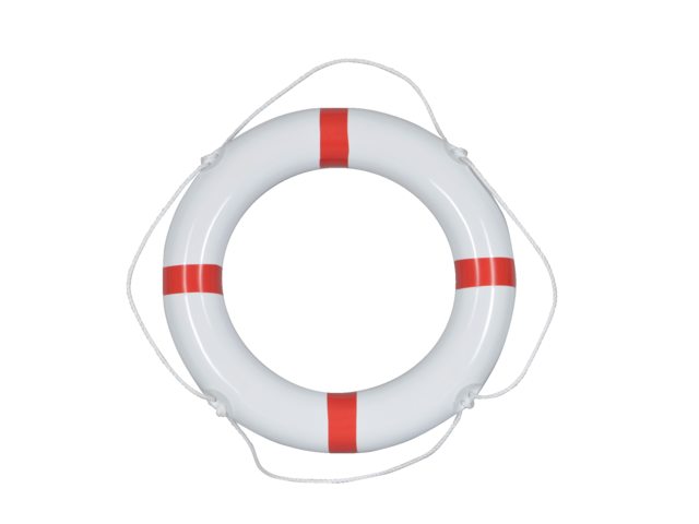 Reddingsboei pvc wit 60cm met rode strips en witte lijn