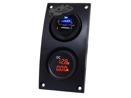 Curved add-on paneel dubbel USB &amp; Volt/ampere meter