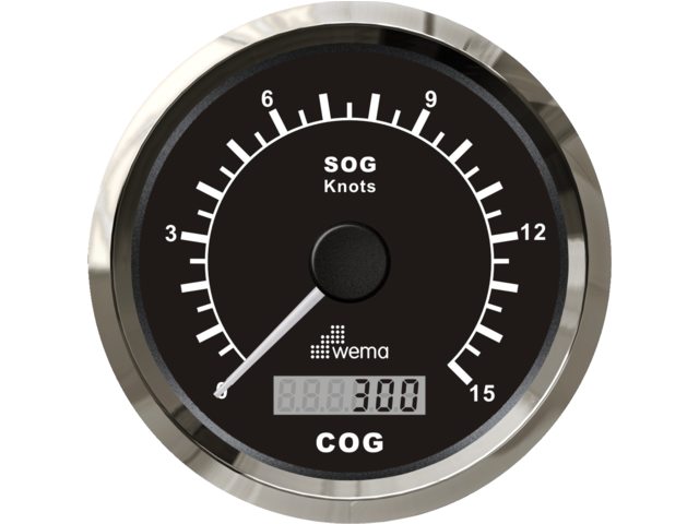 Wema Silver serie GPS-snelheidsmeter 0-15 kn zwart incl. antenne