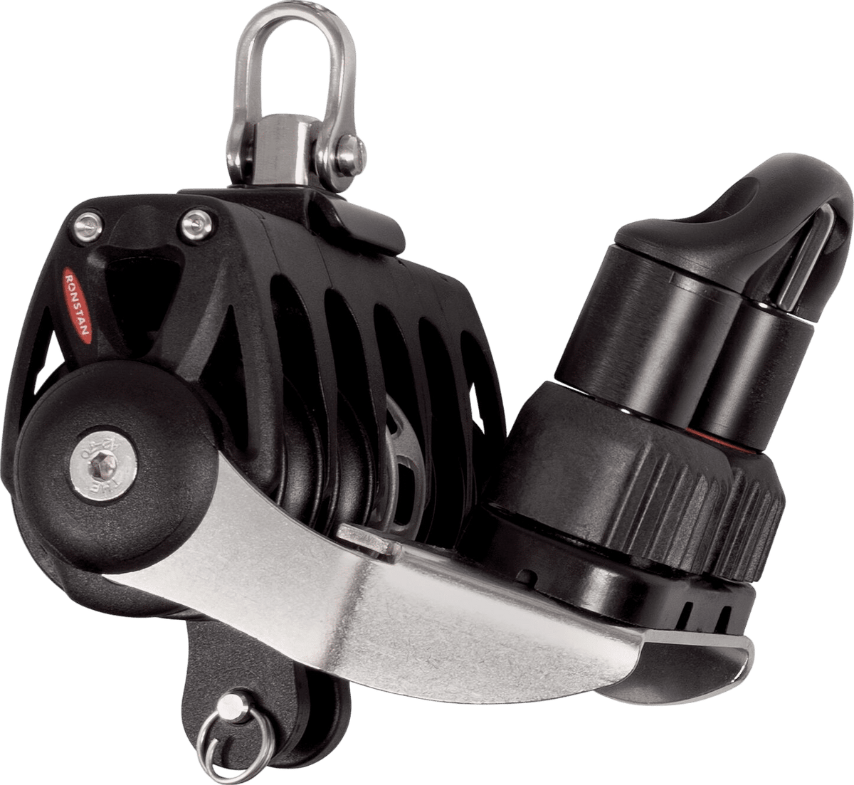 Ronstan serie 40 RT 4-schijfs blok met hondsvot, klem en wartel RF46530