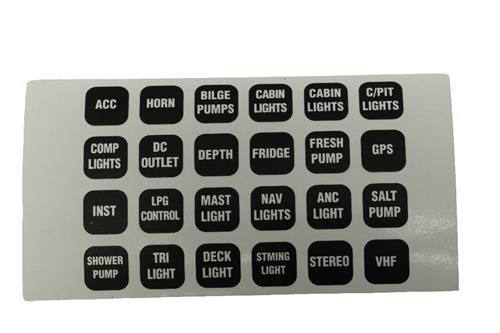 BEP Marine label set for contour 1000 series switch panels - text