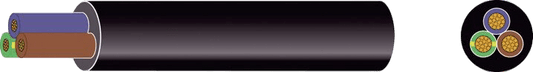Rubber kabel zwart 3x1.5mm² blauw/bruin/groen-geel