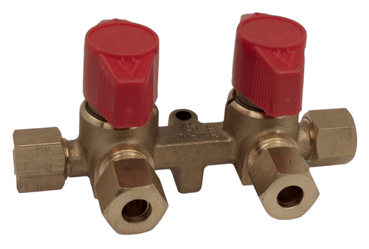 Gaskraan dubbel met 8mm knel x 8mm knel