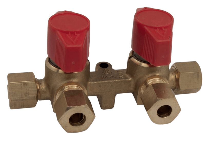 Gaskraan dubbel met 8mm knel x 8mm knel