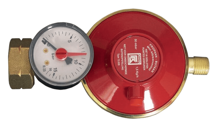 Gasdrukregelaar shell/combi 30mbar manometer met ¼ l bu