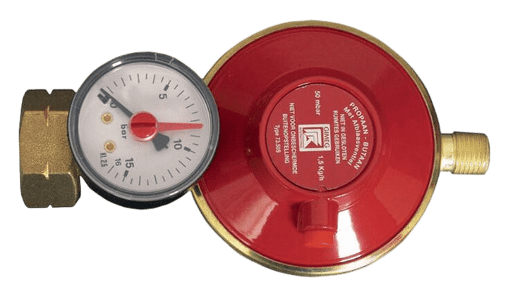 Talamex Gasdrukregelaar shell/combi 30 mbar manometer met ¼ l bu