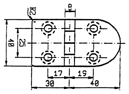 Scharnier rvs 70x40mm 90°