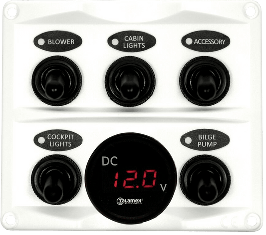 Schakelpaneel wit met voltmeter 12/24V