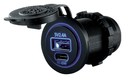 USB stopcontact 1x USB-A 2.4A en 1x USB-C PD 45W snellader