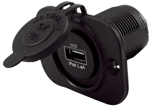 USB stopcontact enkel 2.4A zwart met flush frame