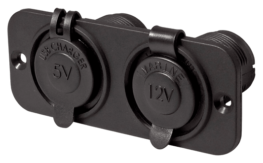Dubbel flush frame zwart met USB 2.4A en 12V stopcontact