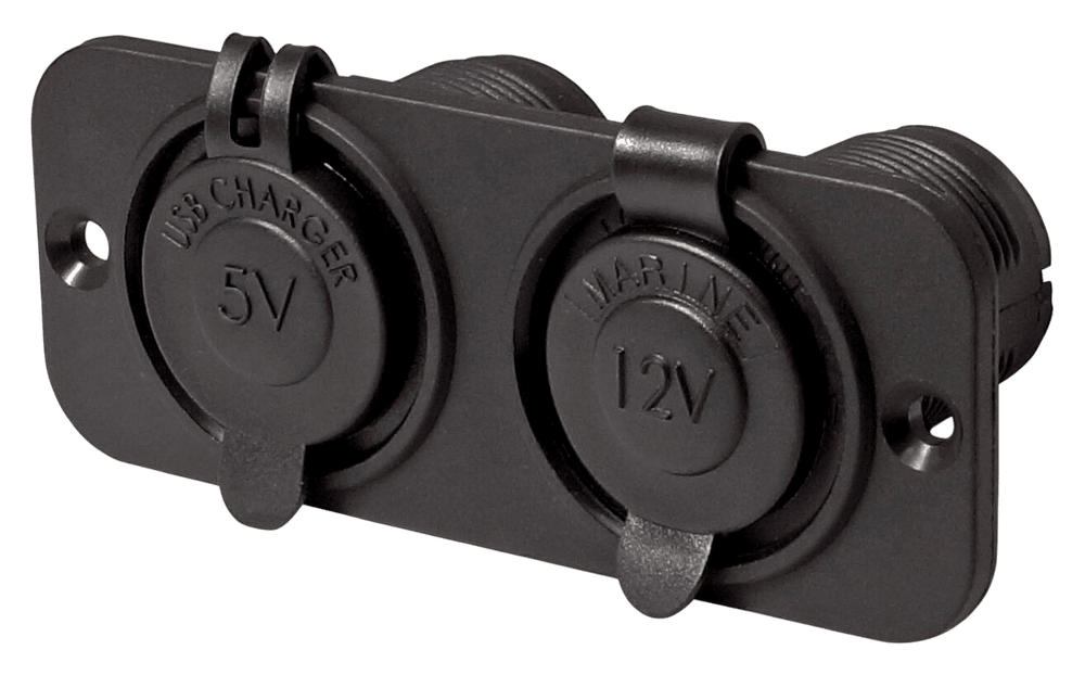 Dubbel flush frame zwart met USB 2.4A en 12V stopcontact