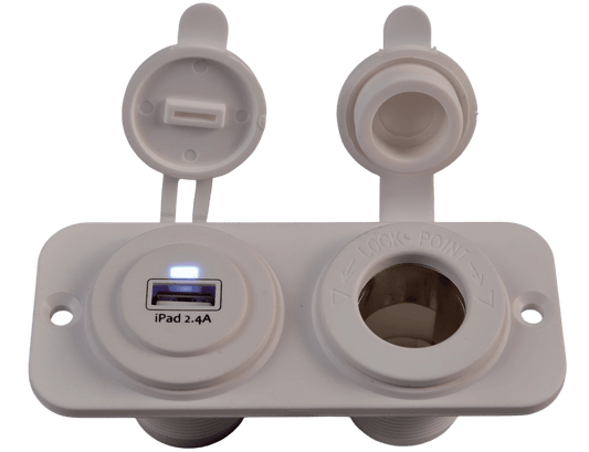 Dubbel flush frame wit met USB 2.4A en 12V stopcontact