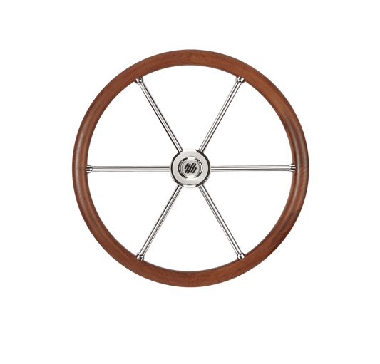 # V85 stuurwiel rvs/teak 6-spaaks