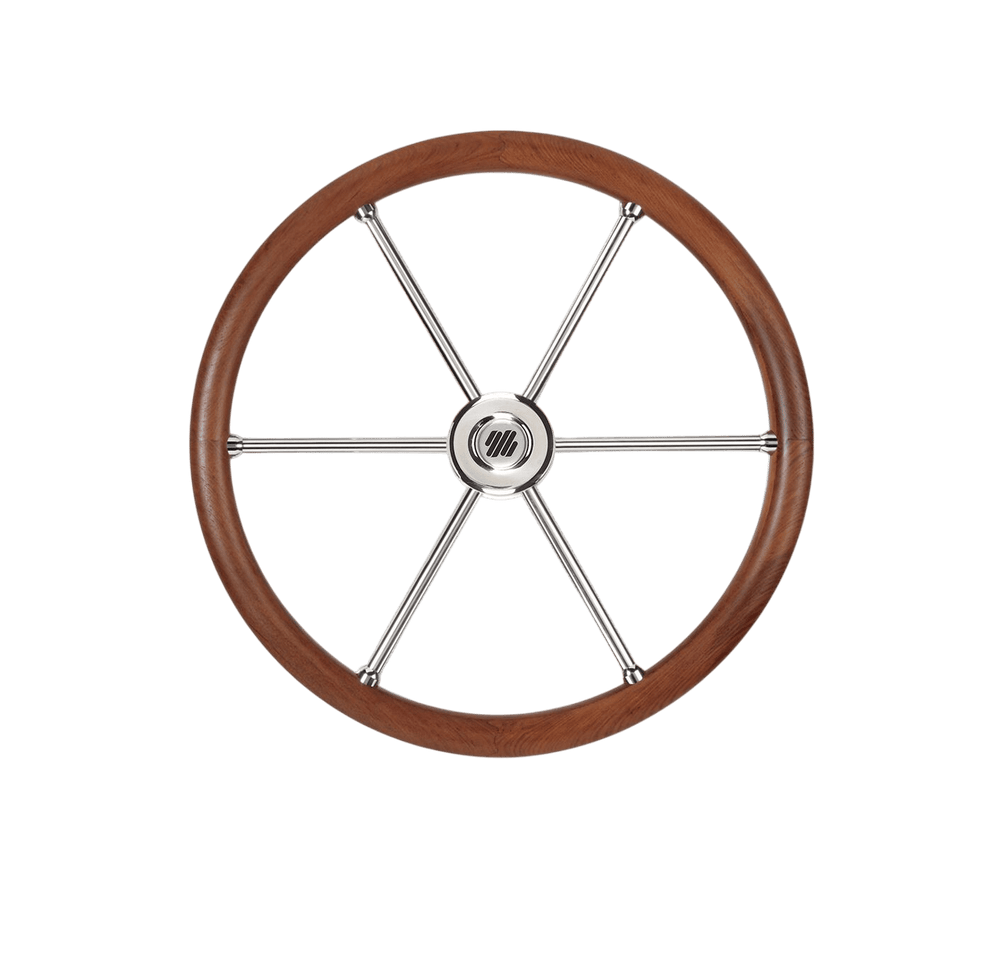 V85 stuurwiel rvs/teak 6-spaaks