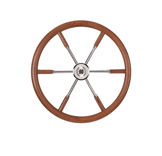 V84 stuurwiel teak/rvs/teak spaken 5-spaaks 500mm