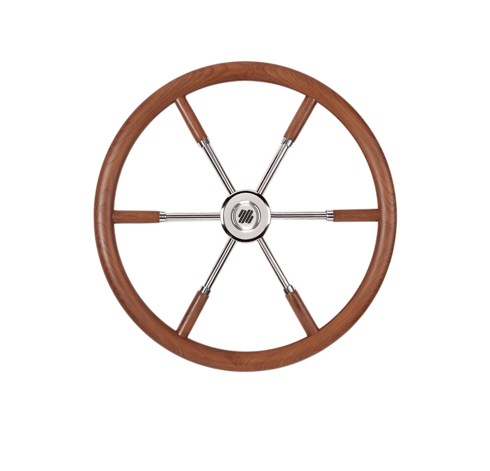 V84 stuurwiel teak/rvs/teak spaken 5-spaaks 500mm