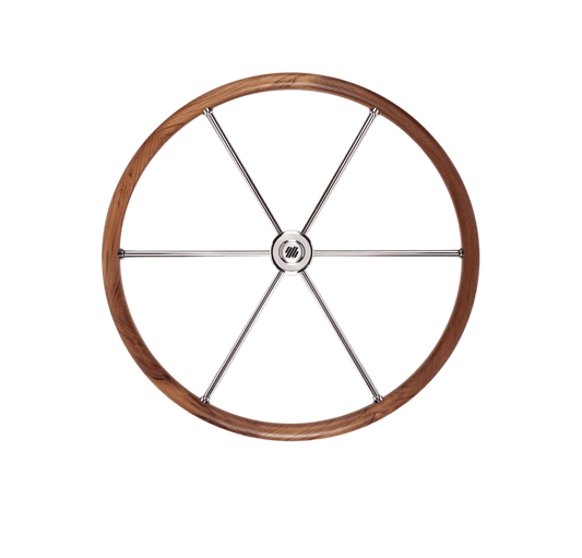#V86 stuurwiel teak/rvs 6-spaaks 700mm