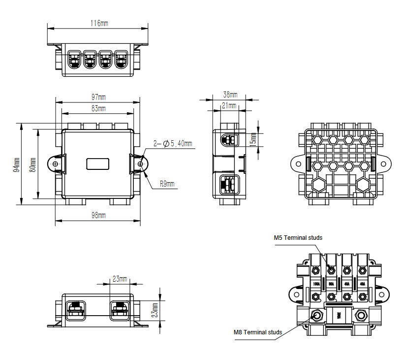 VTB Zekeringhouder 1x mega en 4x midi – afbeelding 3