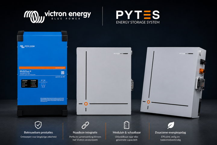 1 fase pakket Pytes 23,56 kWh en Victron Multiplus II 5 kVa