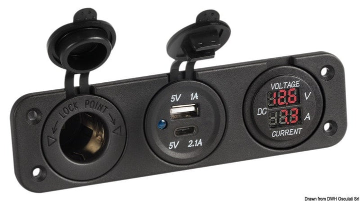 Digitale voltmeter en ampèremeter 12V USB-A + USB-C