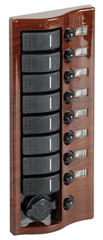 Osculati Marina Mahony Schakelpaneel met 8 schakelaars & 12V stopcontact