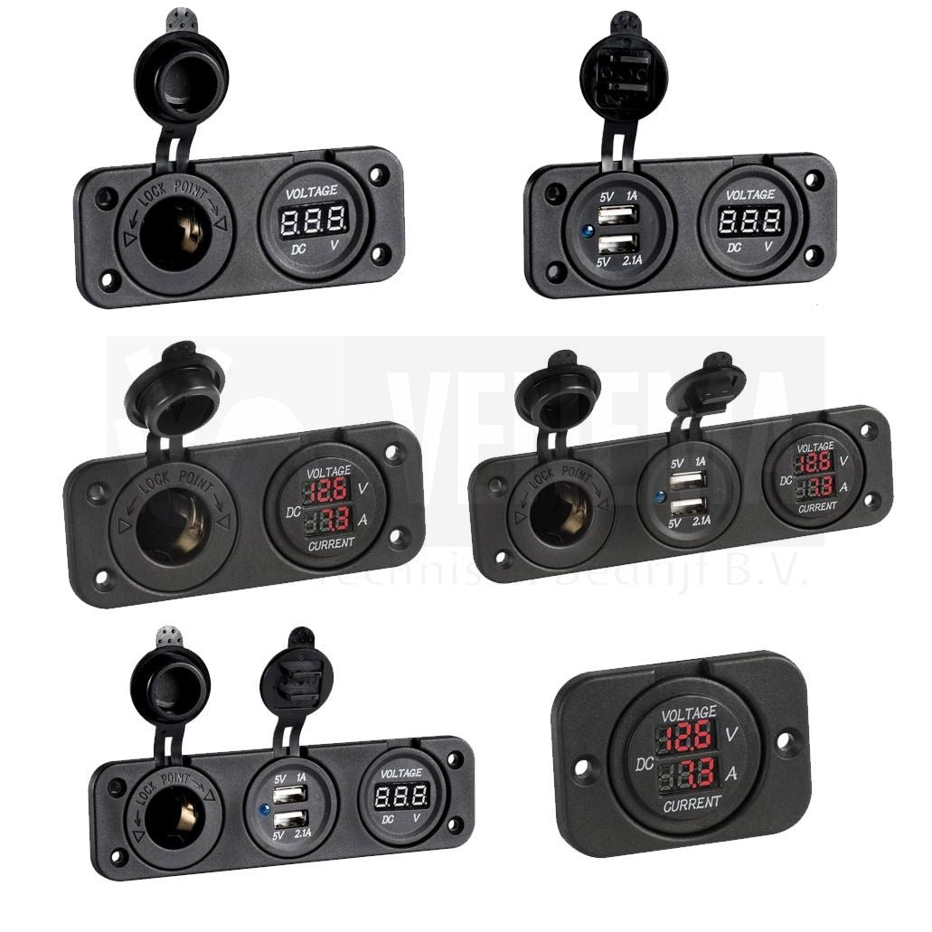 Osculati 8/32V digitale voltmeter en 0/10A ampèremeter + DC-plug – afbeelding 2