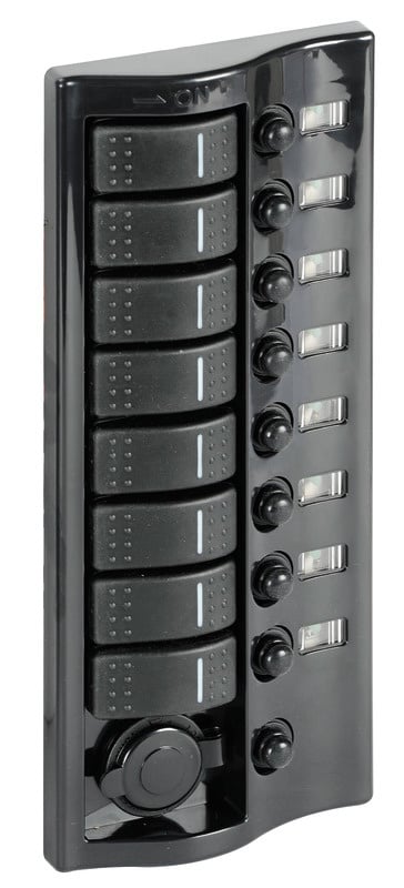 Osculati Marina Schakelpaneel met 8 schakelaars & 12V stopcontact