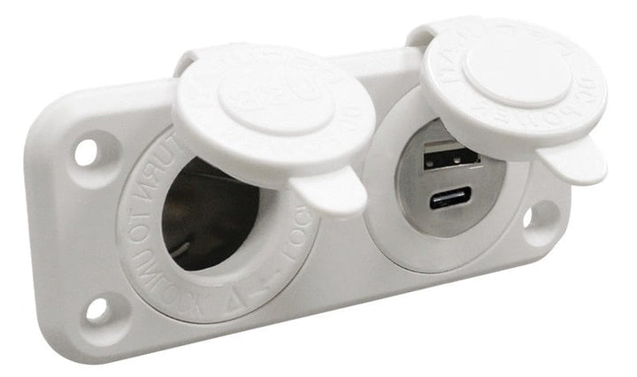 Aanstekeraansluiting + USB-A + USB-C wit