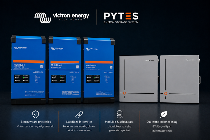 3 fase pakket Pytes 23,56 kWh en Victron Multi plus II 15 kVa