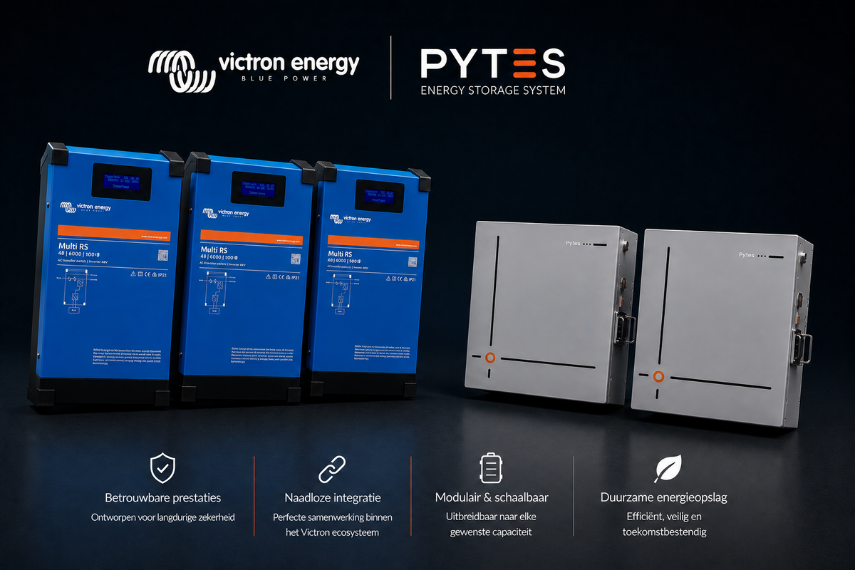 3 fase pakket Pytes 23,56 kWh en Victron Multi RS solar18 kVa