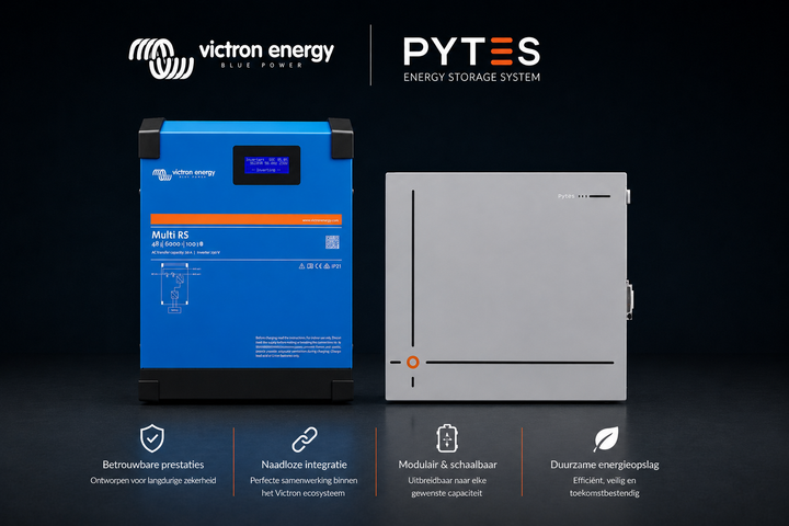 1 fase pakket Pytes 11,78 kWh en Victron Multi RS solar 6 kVa