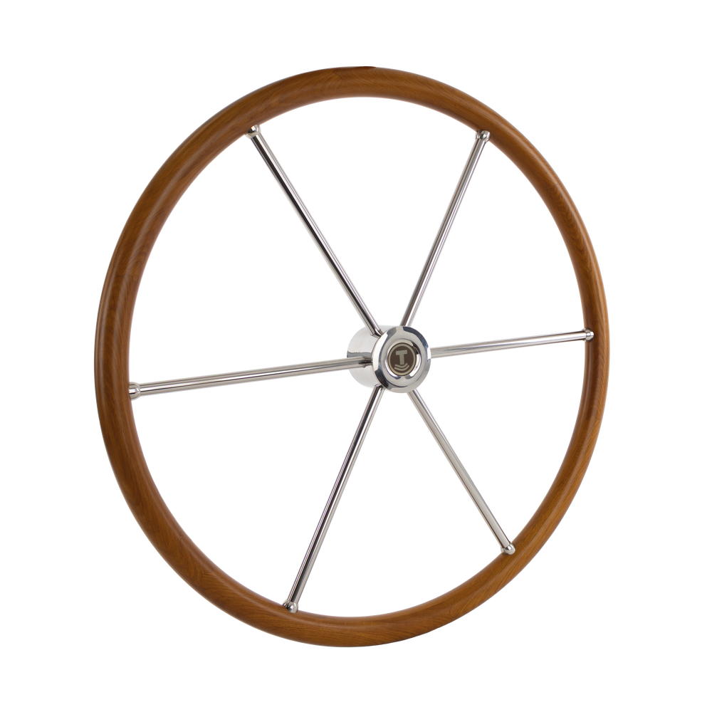 Stuurwiel teak/rvs 6-spaaks 700mm