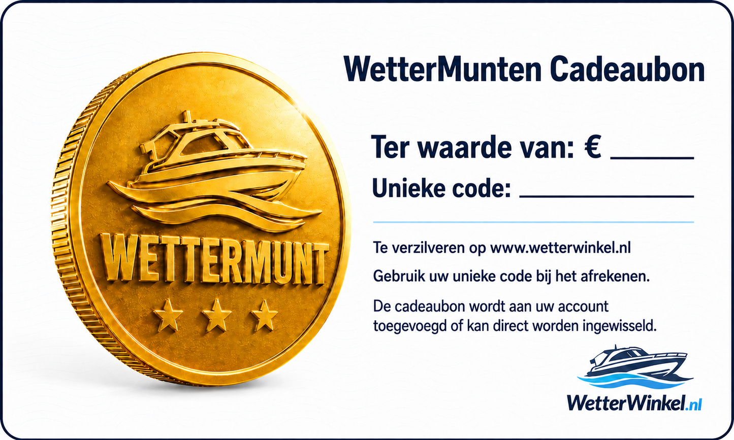 WetterMunten cadeaubon van WetterWinkel met ruimte voor waarde en unieke code