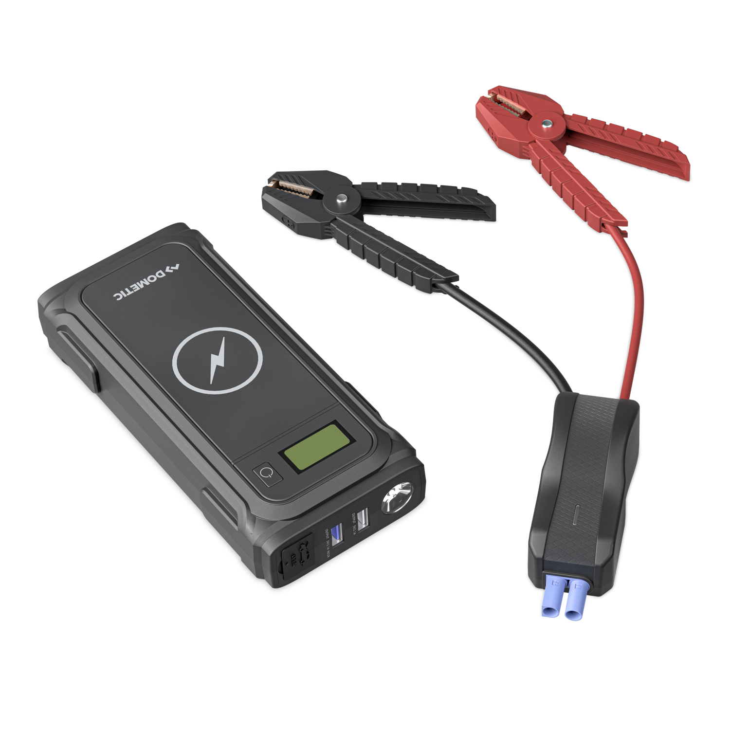 Draagbare powerbank startbooster, Qi-lader, zaklamp