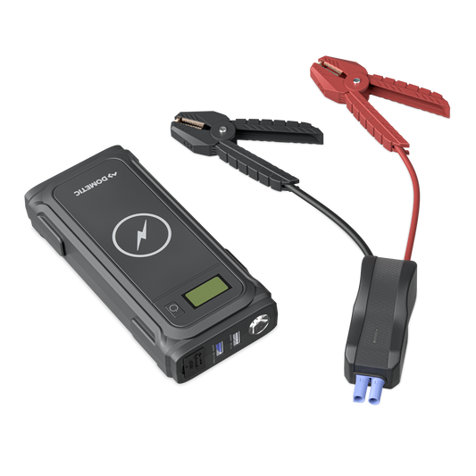 Draagbare powerbank startbooster, Qi-lader, zaklamp
